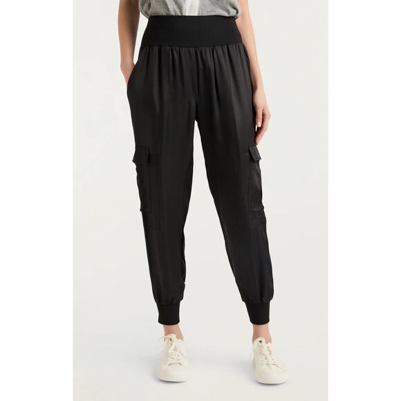 Cinq a Sept Giles Jogger Pants Size XS Cupro Black Mid Rise Cropped - Picture 1 of 12